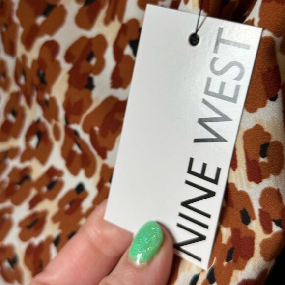 Nine West Brown V-Neck Animal Print Sleeveless Blouse Tank Top - Picture 6 of 8